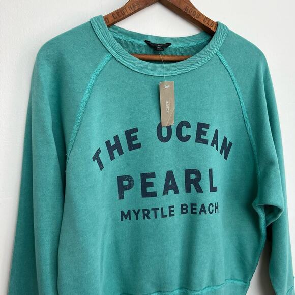 NEW JCrew Cotton Ocean Pearl Myrtle Beach Green Crop Pullover Sweatshirt XS - Picture 6 of 13